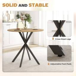 Kelvenix 80cm Round Dining Table with Cross Steel Legs in Brown - Size: 0.6m2 - thumbnail 5