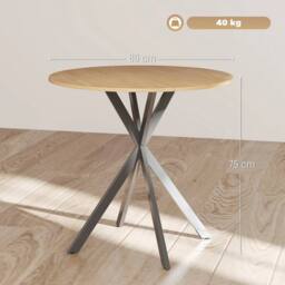 Kelvenix 80cm Round Dining Table with Cross Steel Legs in Brown - Size: 0.6m2 - thumbnail 2