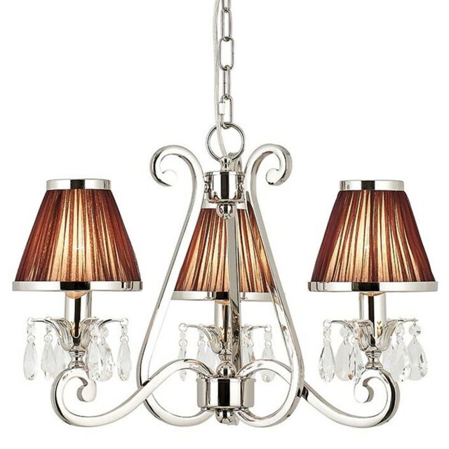 Loops Esher Ceiling Pendant Chandelier Nickel Crystal & Brown Shades 3 Lamp Light in Metallics - image 1