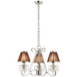 Loops Esher Ceiling Pendant Chandelier Nickel Crystal & Brown Shades 3 Lamp Light in Metallics - thumbnail 3