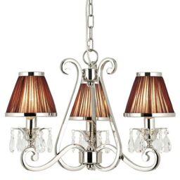 Loops Esher Ceiling Pendant Chandelier Nickel Crystal & Brown Shades 3 Lamp Light in Metallics