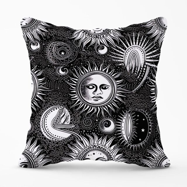 Warren Reed - Designer Moon & Sun Black White Outdoor Cushion - Size: 60 cm x 60 cm - image 1