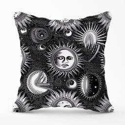 Warren Reed - Designer Moon & Sun Black White Outdoor Cushion - Size: 60 cm x 60 cm - thumbnail 1