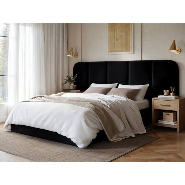 Solace+Co Sienna Hotel Ottoman Bed Black Velvet - Size: Double - image 1