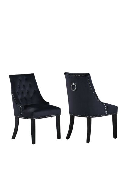 Life Interiors Set of 2 'Windsor' Knocker Back Velvet Dining Chairs Solid Wood Legs in Black - image 1
