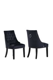 Life Interiors Set of 2 'Windsor' Knocker Back Velvet Dining Chairs Solid Wood Legs in Black