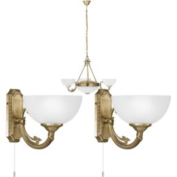 Loops Ceiling Pendant Light & 2x Matching Wall Lights Bronze & Satin Glass Chandelier in Clear