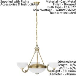 Loops Ceiling Pendant Light & 2x Matching Wall Lights Bronze & Satin Glass Chandelier in Clear - thumbnail 2