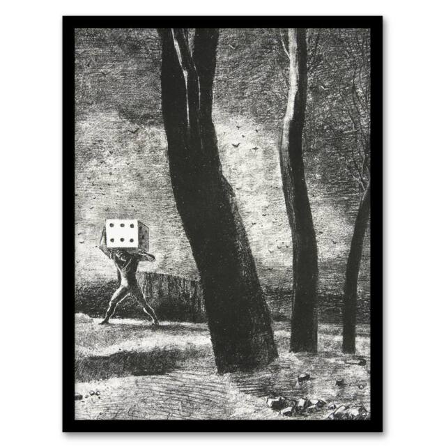 Artery8 The Gambler Charcoal Painting Redon Vintage Framed Wall Art Print in Grey - Size: A4 - image 1