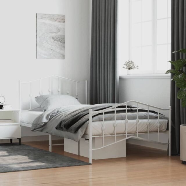 Berkfield Home Metal Bed Frame with Headboard & Footboard White 100x200 cm - image 1