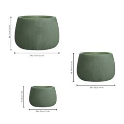 Dibor Set of 3 Green Fibreclay Symmetry Stripe Summer Outdoor Planters Plant Pots - Size: Large - thumbnail 2