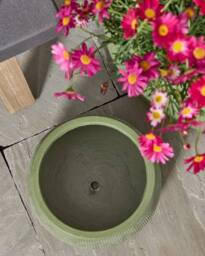 Dibor Set of 3 Green Fibreclay Symmetry Stripe Summer Outdoor Planters Plant Pots - Size: Large - thumbnail 5