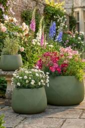 Dibor Set of 3 Green Fibreclay Symmetry Stripe Summer Outdoor Planters Plant Pots - Size: Large - thumbnail 1