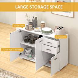 HOMCOM Modern Sideboard Kitchen Storage Cabinet with 2 Drawers, White - thumbnail 4