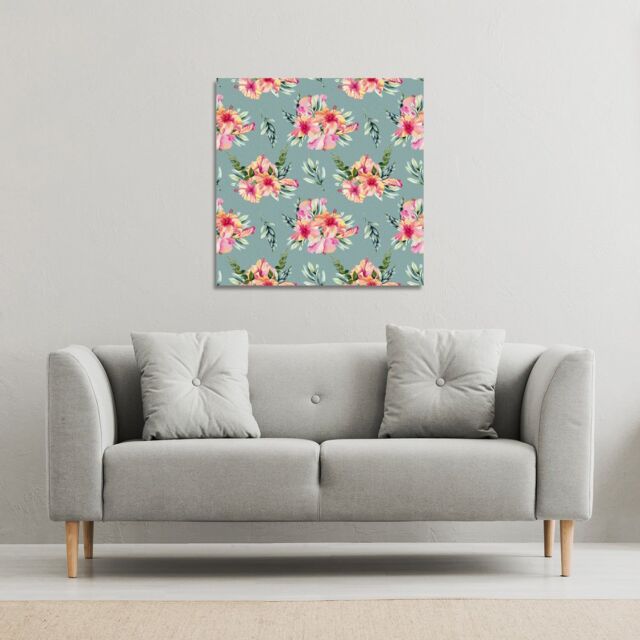 Benjamin Tate Design Pink Flowers (Canvas Print) / 77 x 77 x 4cm in Natural - Size: 77 x 77 x 4 cm - image 1
