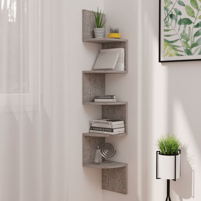 Berkfield Home Wall Corner Shelf Concrete Grey 19x19x123 cm Engineered Wood - Size: 19 x 19 x 123 cm - image 1