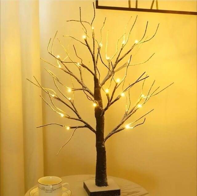 Almineez 2FT Christmas Snowy Twig Tree Mini Birch Twig Tree 24 LED Light in Brown - image 1