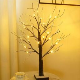 Almineez 2FT Christmas Snowy Twig Tree Mini Birch Twig Tree 24 LED Light in Brown - thumbnail 1