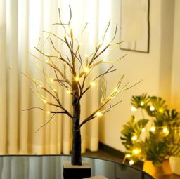 Almineez 2FT Christmas Snowy Twig Tree Mini Birch Twig Tree 24 LED Light in Brown - thumbnail 6