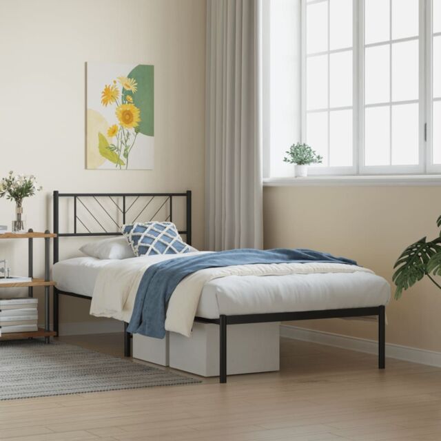 Berkfield Home Metal Bed Frame with Headboard Black 90x190 cm Single - image 1