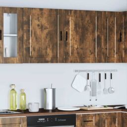 Berkfield Home Kitchen Wall Cabinets 2 pcs¬†Porto Smoked Oak Engineered Wood in Black - thumbnail 4