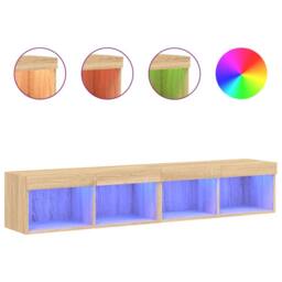 Berkfield Home TV Cabinets with LED Lights 2 pcs Sonoma Oak 80x30x30 cm in Light Brown - Size: 80 x 30 x 30 cm - thumbnail 3