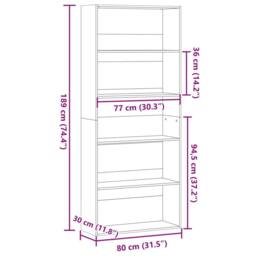 Berkfield Home Book Cabinet Old Wood 80x30x189 cm Engineered Wood in Brown - Size: 80 x 30 x 189 cm - thumbnail 9