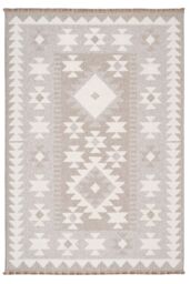Kukoon Neutral Beige Brown Geometric Scandi Boho Fringed Textured Rug - Size: 160 cm x 230 cm - thumbnail 1