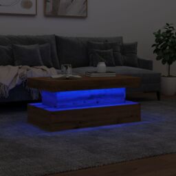 Berkfield Home Coffee Table with LED Lights Artisian Oak 90x50x40 cm in Brown - Size: 90 x 50 x 40 cm - thumbnail 5