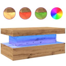 Berkfield Home Coffee Table with LED Lights Artisian Oak 90x50x40 cm in Brown - Size: 90 x 50 x 40 cm - thumbnail 2