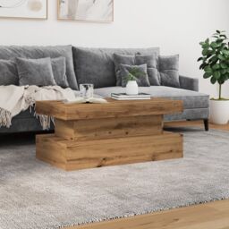Berkfield Home Coffee Table with LED Lights Artisian Oak 90x50x40 cm in Brown - Size: 90 x 50 x 40 cm - thumbnail 4
