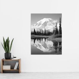 Artery8 Wall Art Print Mount McKinley Reflecting on Wonder Lake Tranquil Water Black & White Photograph Scenic Mountain Valley Landscape Poster - thumbnail 2
