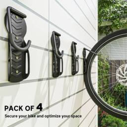 Nordara 4 Pack Wall Mounted Bike Bicycle Hanger Hook Garage Rack in Black - thumbnail 3