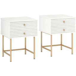 HOMCOM Bedside Tables Set of 2 with 2 Drawers for Bedroom in White - thumbnail 2