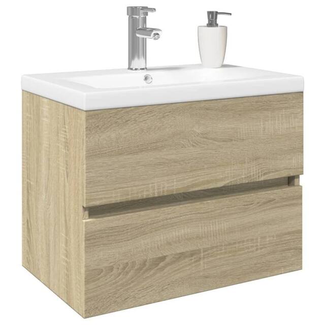 Berkfield Home Durable 2 Piece Bathroom Furniture Set Ceramic & Engineered Wood in Natural - image 1