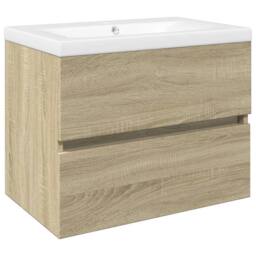 Berkfield Home Durable 2 Piece Bathroom Furniture Set Ceramic & Engineered Wood in Natural - thumbnail 3