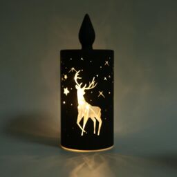 Shatchi 22cm Christmas Decorated Vase Candle Led Black Glass Candle / Stag - thumbnail 3
