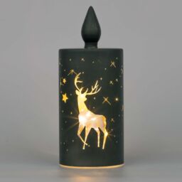 Shatchi 22cm Christmas Decorated Vase Candle Led Black Glass Candle / Stag