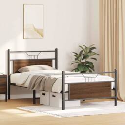 Berkfield Home Bed Frame without Mattress Brown Oak 100x200 cm Engineered Wood - thumbnail 5