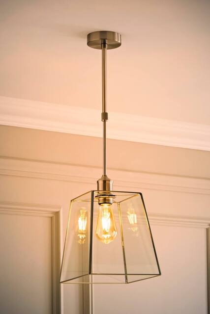 ValueLights Susie Glass Lantern Lamp Shade Adjustable Pendant Ceiling Light & Bulb in Silver - image 1