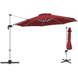 Costway 325cm Outdoor Patio Umbrella Round Cantilever Umbrella w/360° Rotation in Red