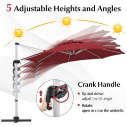 Costway 325cm Outdoor Patio Umbrella Round Cantilever Umbrella w/360° Rotation in Red - thumbnail 6