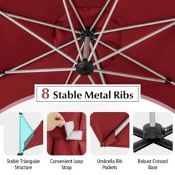 Costway 325cm Outdoor Patio Umbrella Round Cantilever Umbrella w/360° Rotation in Red - thumbnail 8