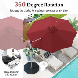 Costway 325cm Outdoor Patio Umbrella Round Cantilever Umbrella w/360° Rotation in Red - thumbnail 7