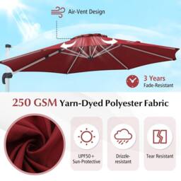 Costway 325cm Outdoor Patio Umbrella Round Cantilever Umbrella w/360° Rotation in Red - thumbnail 4