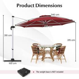 Costway 325cm Outdoor Patio Umbrella Round Cantilever Umbrella w/360° Rotation in Red - thumbnail 2