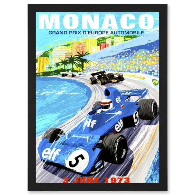 Artery8 Advert Motor Sport Monaco Grand Prix 1973 A4 Artwork Framed Wall Art Print in Black - image 1