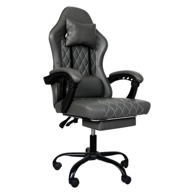 Levede Office Desk Chair PU Gaming Recliner Adjustable Height Swivel in Grey - image 1