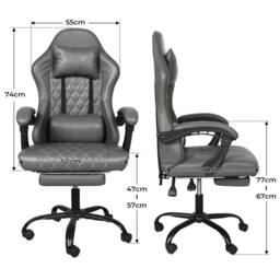 Levede Office Desk Chair PU Gaming Recliner Adjustable Height Swivel in Grey - thumbnail 4
