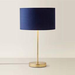 ValueLights Charlie Gold Stem Table Lamp with Velvet Drum with Gold Inner Lamp Shade in Dark Navy - thumbnail 3
